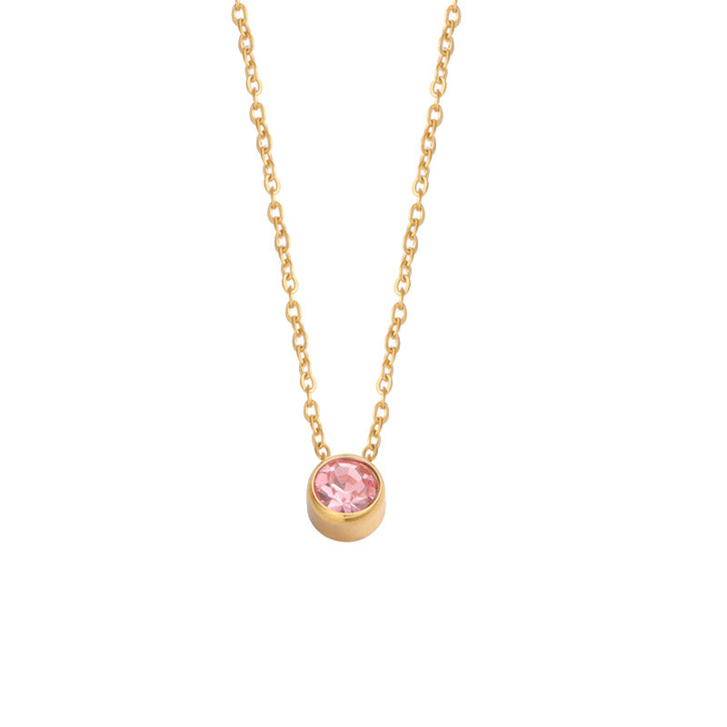 Colar com Brilhante Rosa CL2007 - Aço Inox