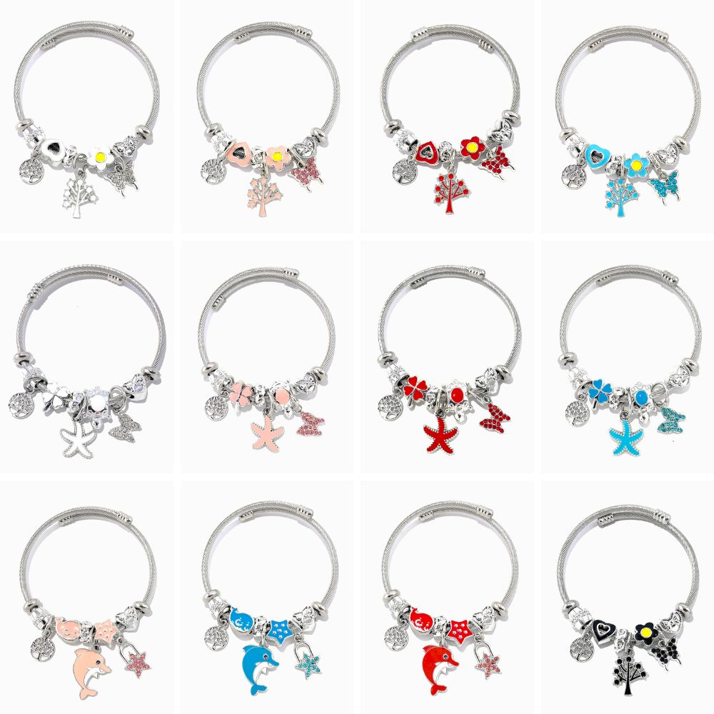 Conjunto 10 Braceletes com Charms SZ1078 - Aço Inox