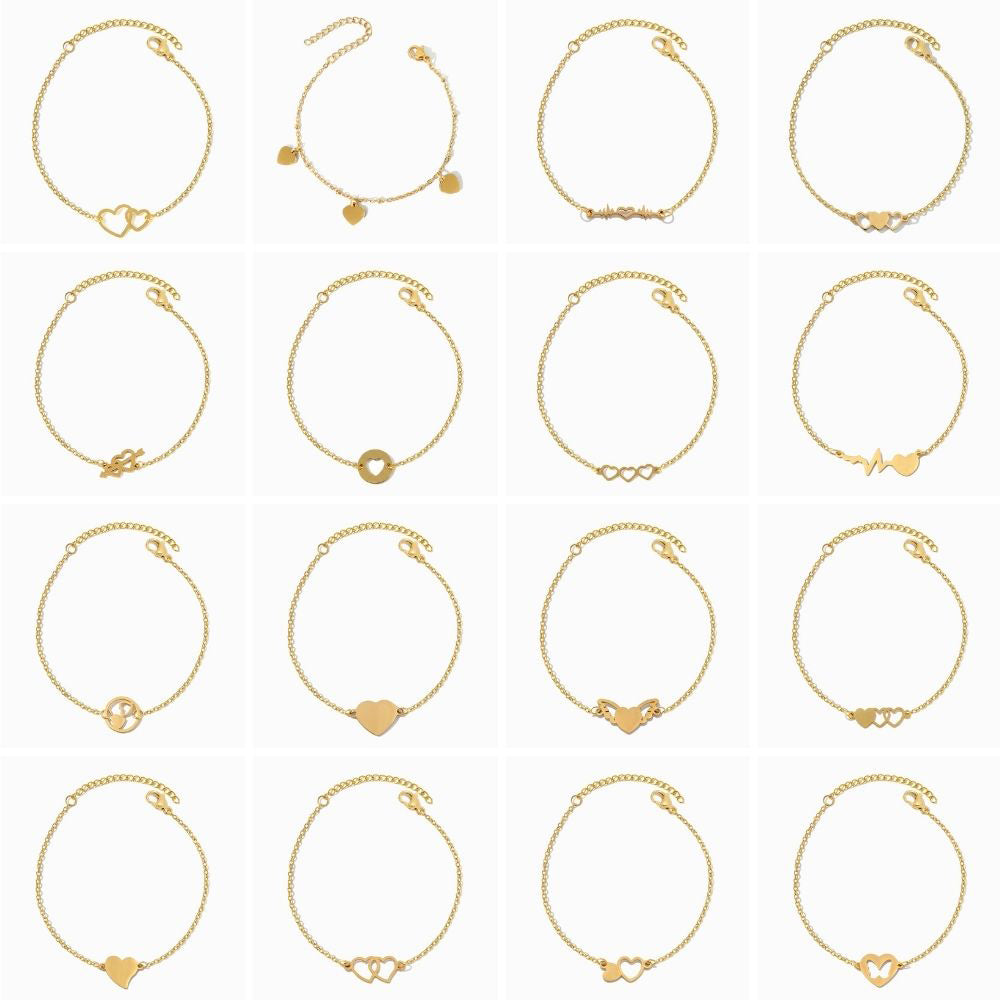 Conjunto Pulseiras Coração SL2340 - Aço Inox Dourado