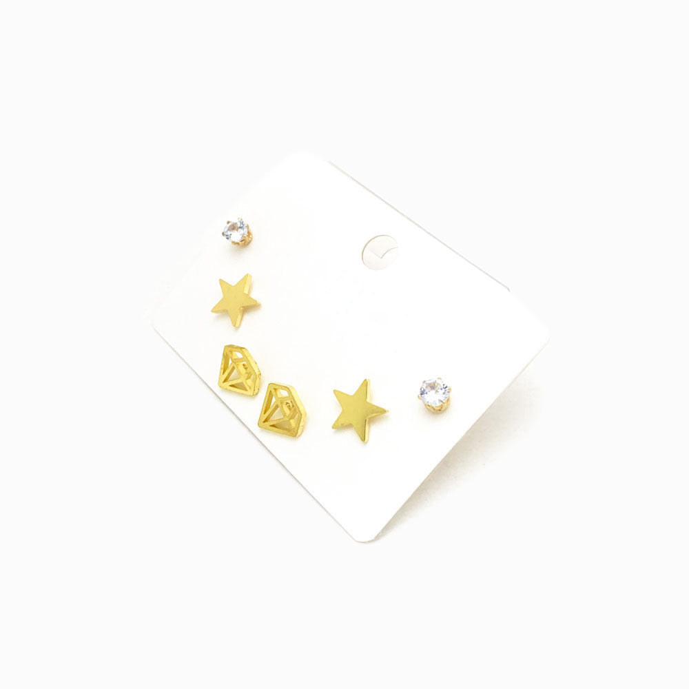 Pack 6un Brinco Aço Inox Dourado