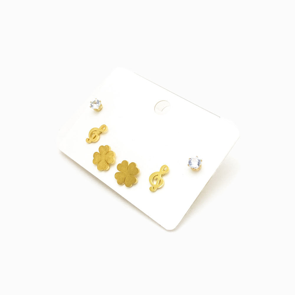 Pack 6un Brinco Aço Inox Dourado