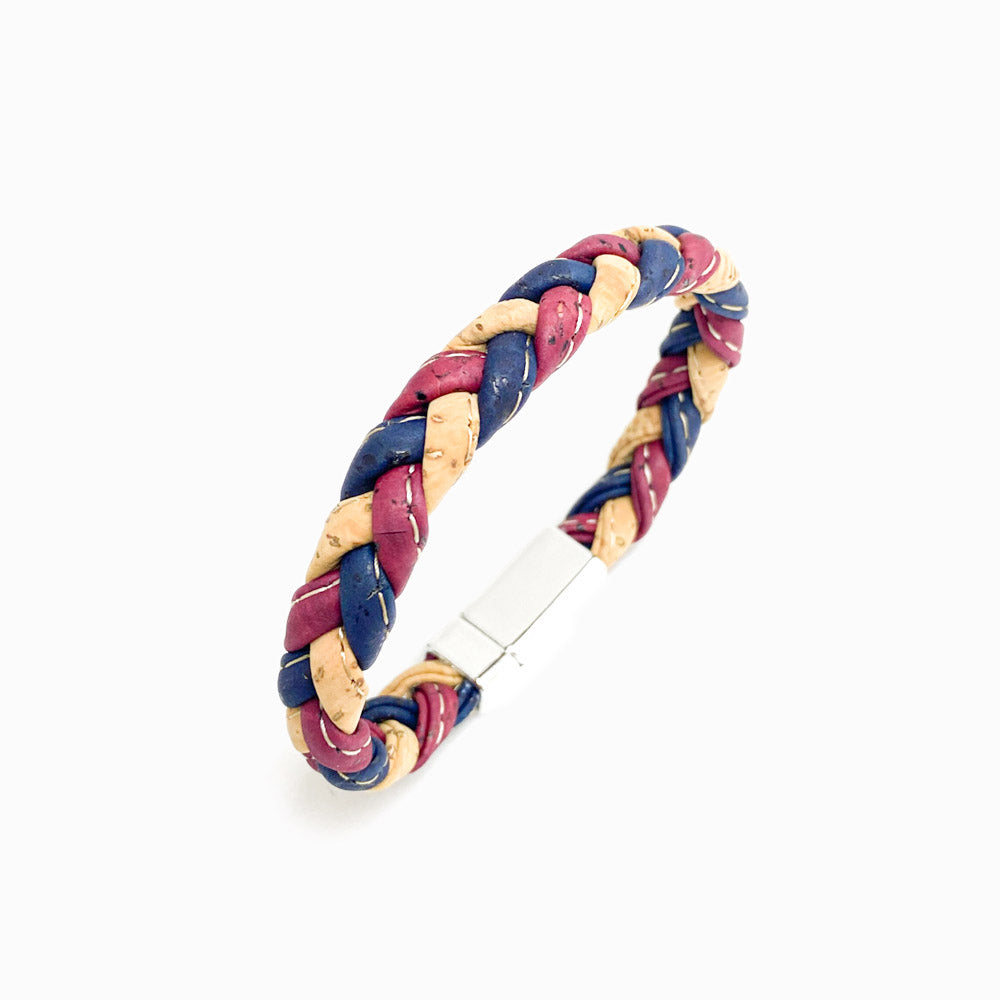 Pulseira Trançada de Cortiça Vermelho/Azul