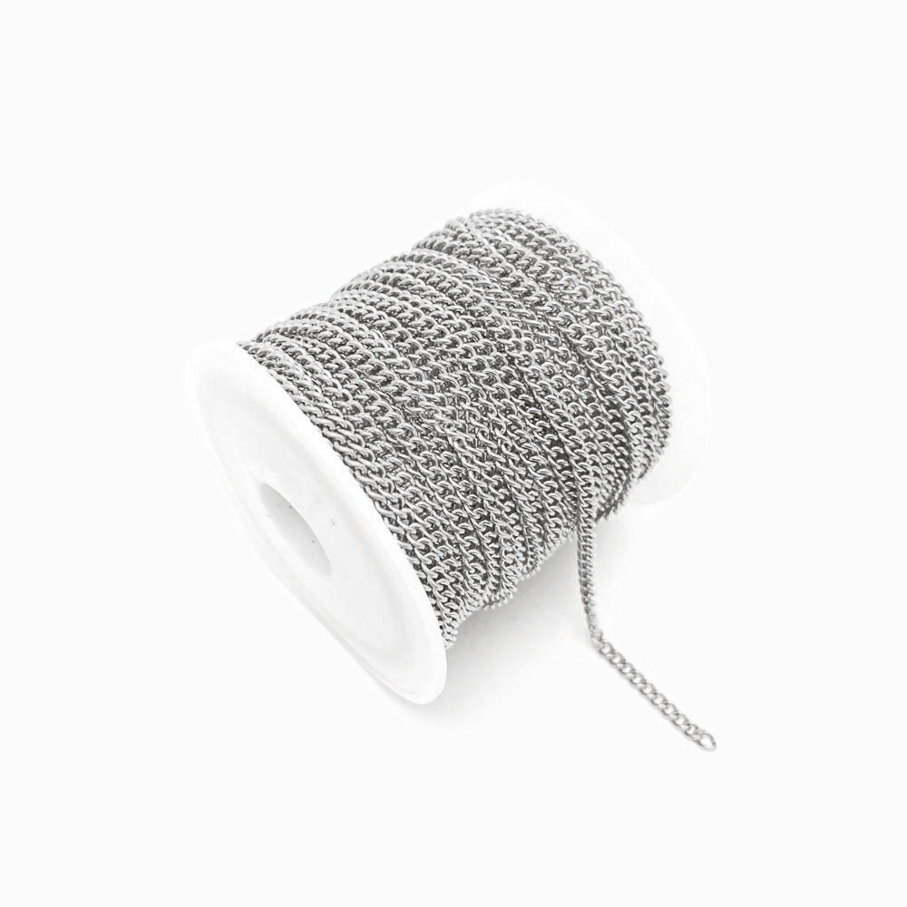 Rolo 10m Corrente Elo Oval Torcido 2.2mm - Aço Inox Prateado