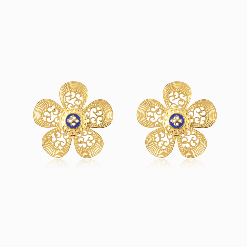 Brincos com Rosas Portuguesas 34x33mm BR1359 - Aço Inox Dourado