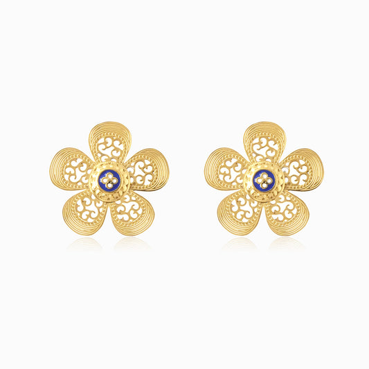 Brincos com Rosas Portuguesas 34x33mm BR1359 - Aço Inox Dourado