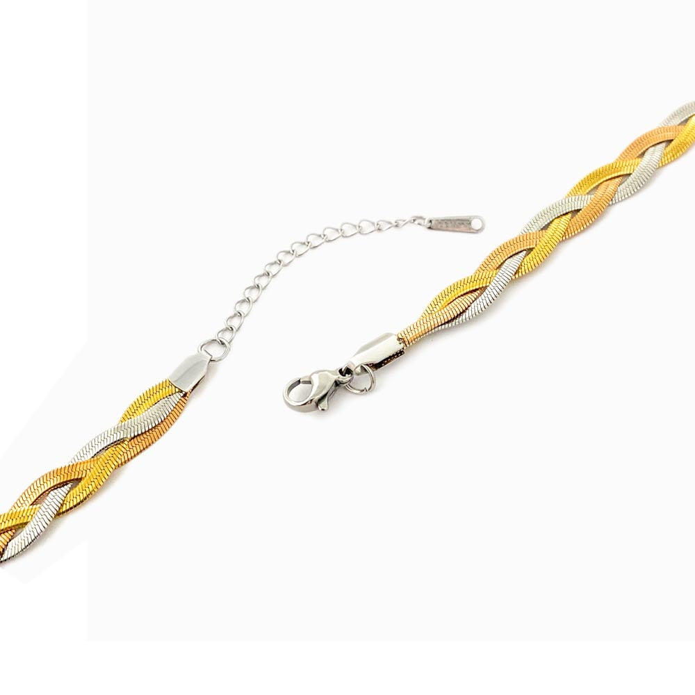 Fecho de Colar Tricolor Malha Snake CL2029 - Aço Inox