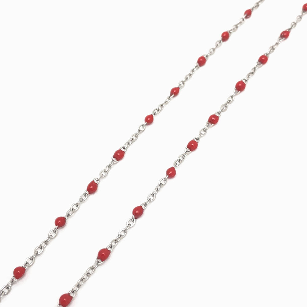 Fio Elo Oval Achatado com Verniz Vermelho com Detalhes - Aço Inox