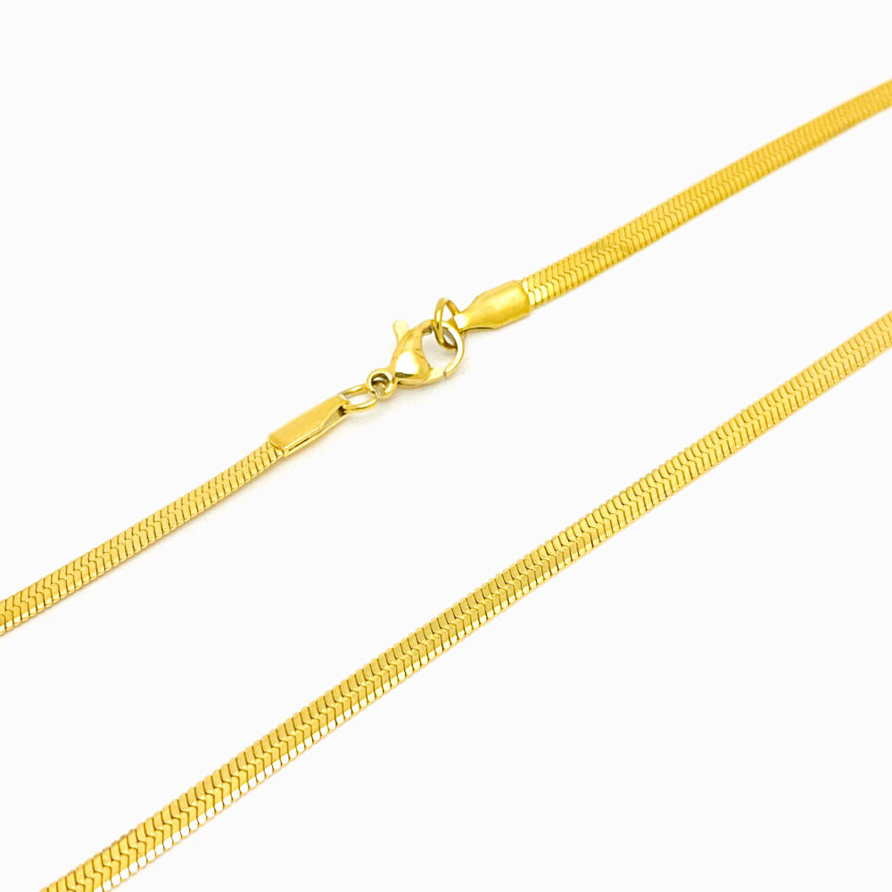 Fio Malha Snake Achatada 3mm - Aço Inox Dourado