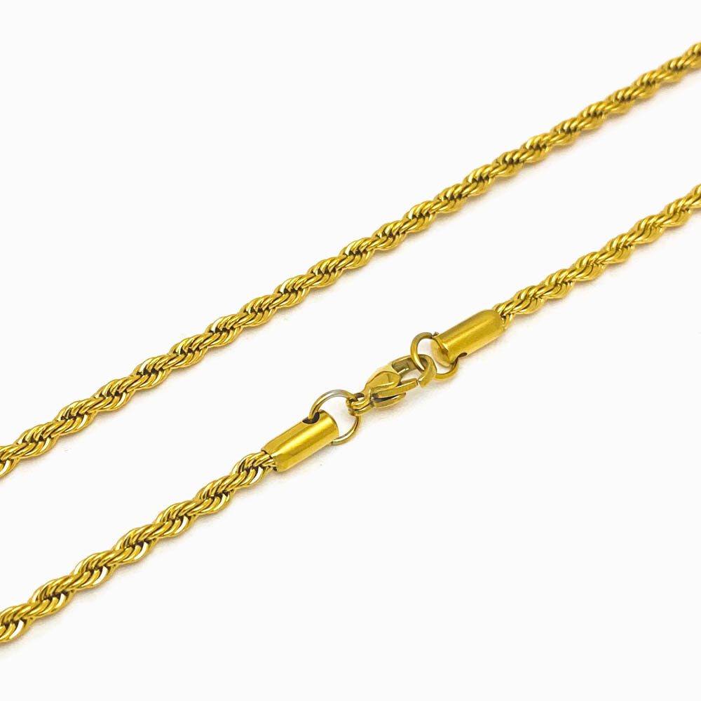 Fio Malha Torcida de Aço Inox Dourado com Detalhes