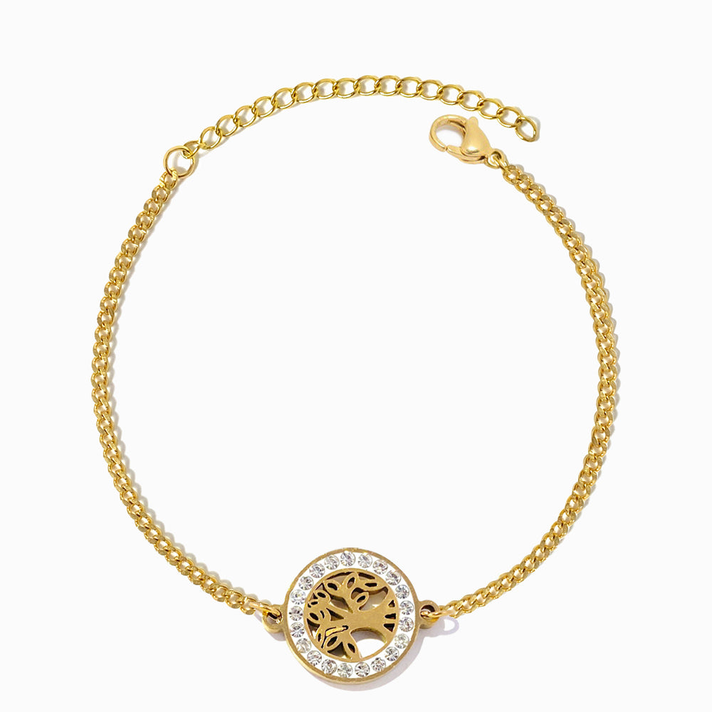 Pulseira Árvore da Vida SL2337 - Aço Inox Dourado