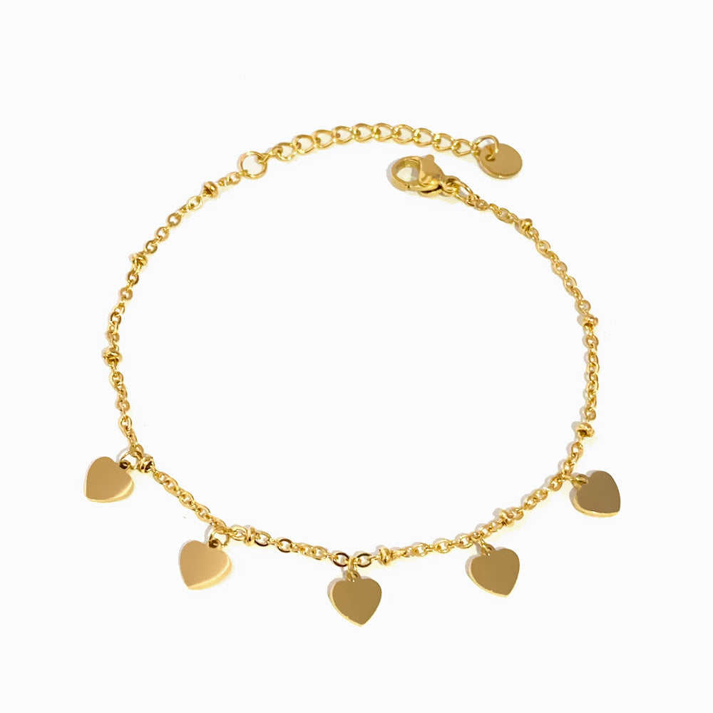 Pulseira com Corações SL3099 - Aço Inox Dourado