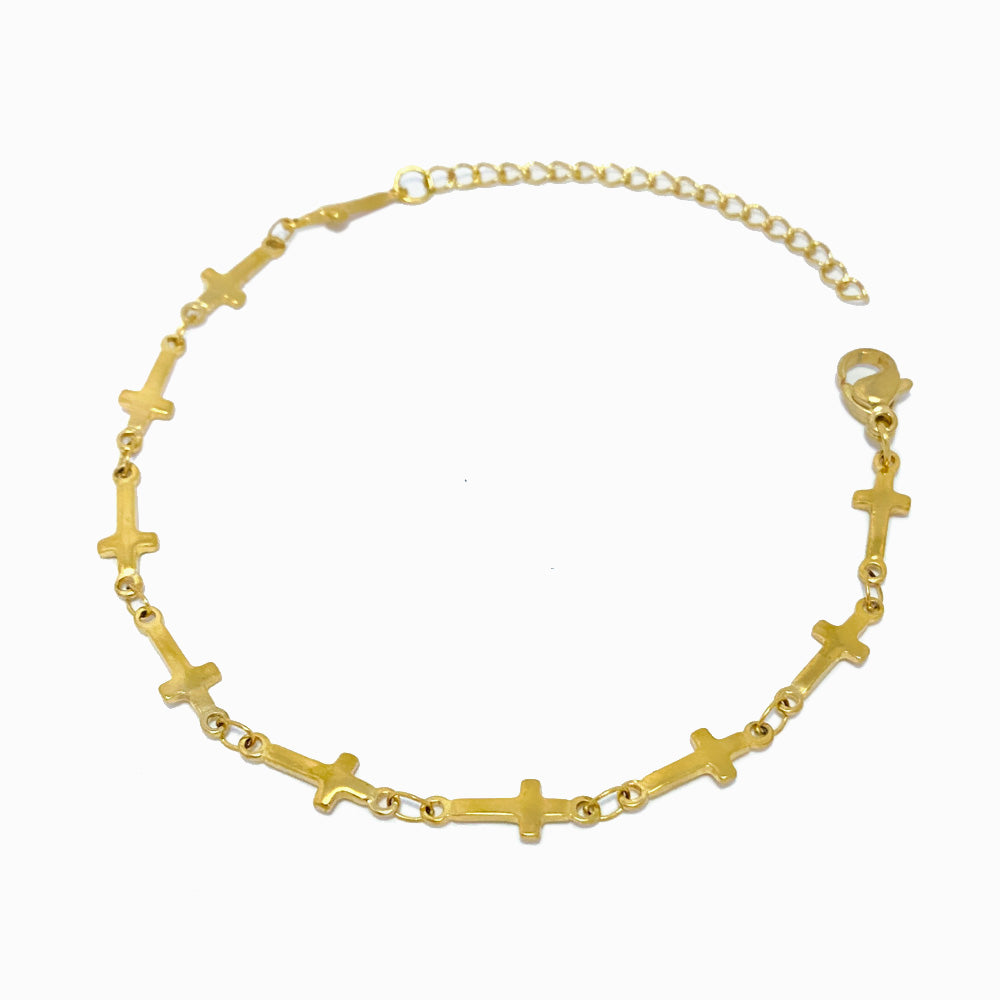Pulseira com Cruzes SL2169 - Aço Inox Dourado