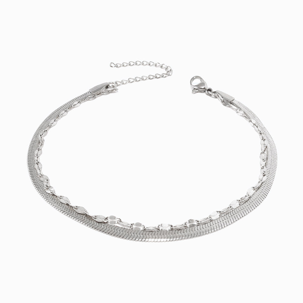 Pulseira de Pé Dupla 18+6cm SL2222 - Aço Inox Prateado