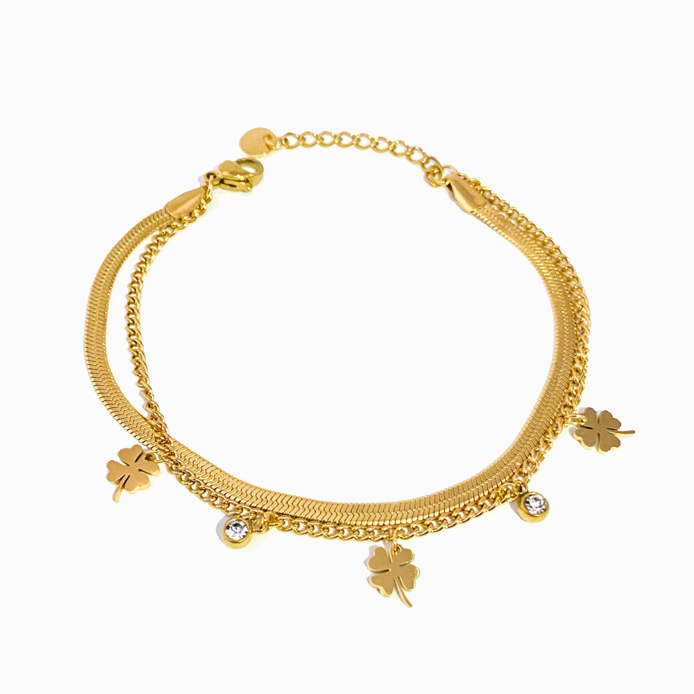 Pulseira Dupla com Árvore da Vida 3mm SL3097 - Aço Inox Dourado