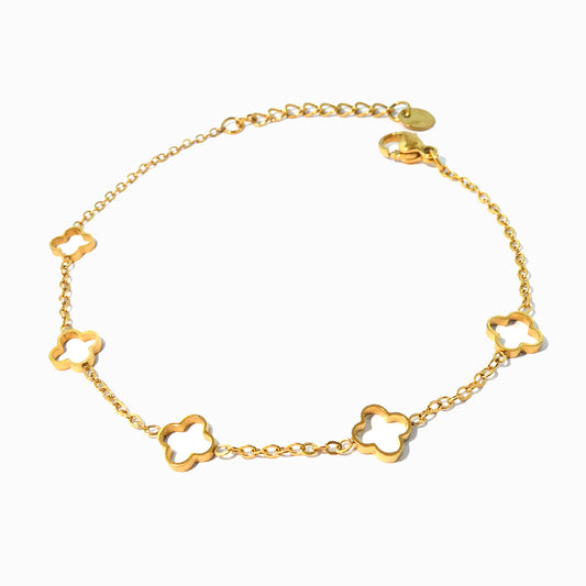 Pulseira Minimalista com Trevo SL3113 - Aço Inox Dourado