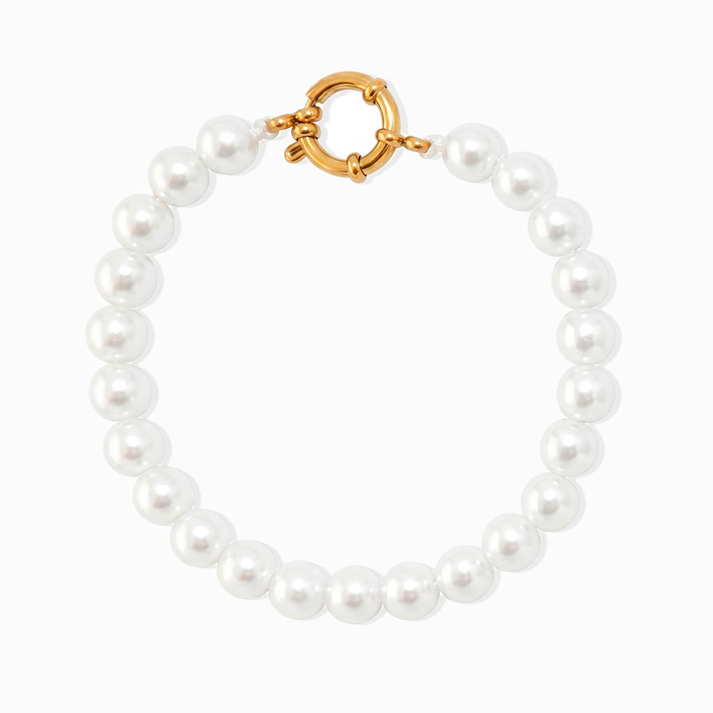 Pulseira Macramé Pérola SL2387 - Pérola Sintética com Aço Inox