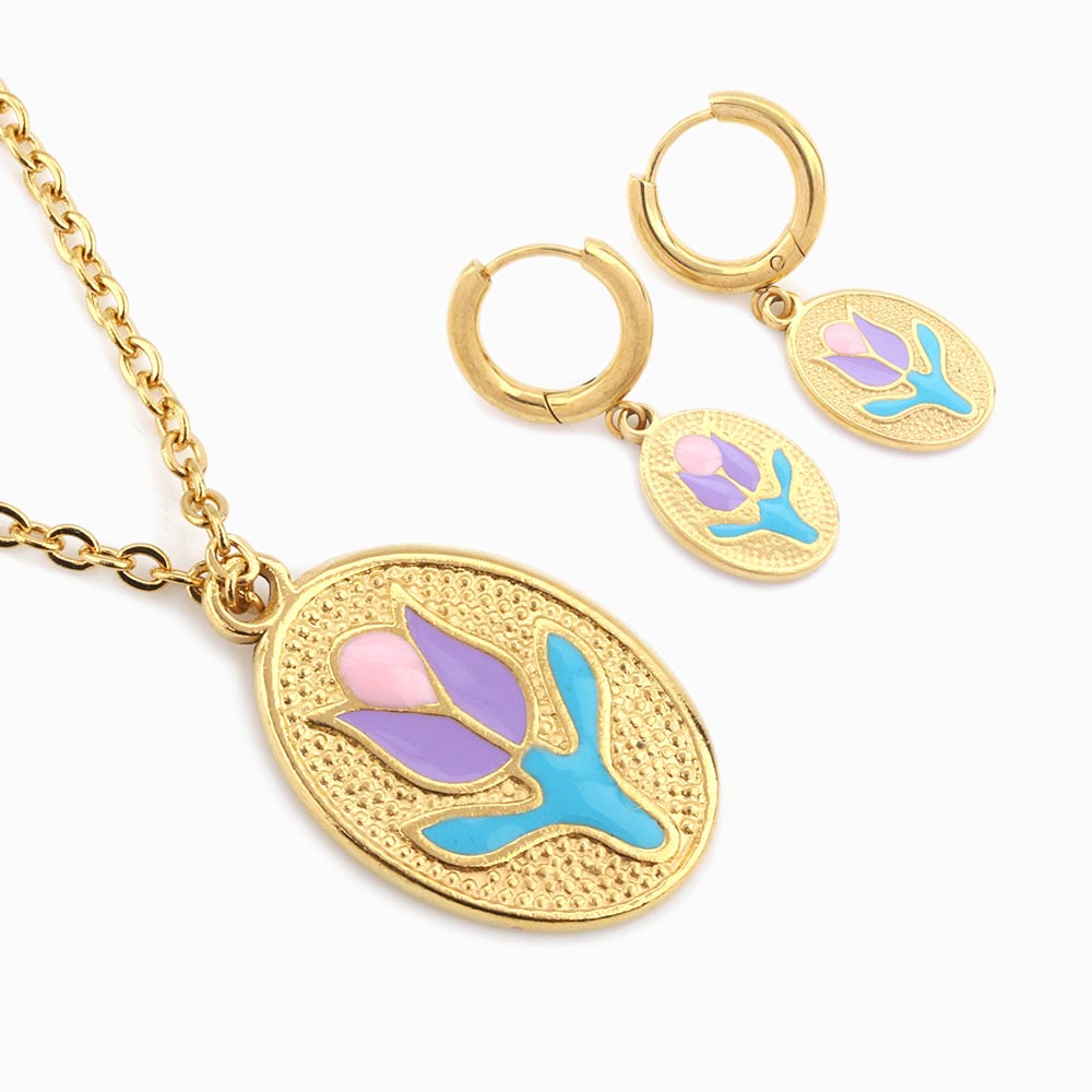 Colar e brincos com pendente tulipa