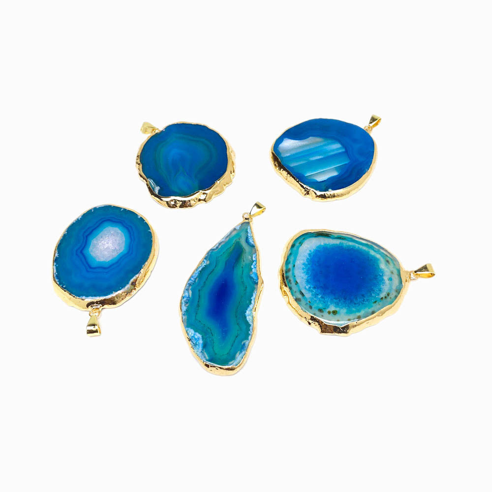 5 Pendentes Chapa de Ágata Azul