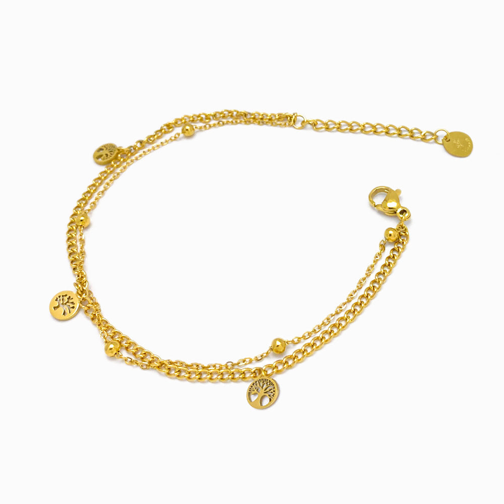 Pulseira Dupla Árvore da Vida SL3034 - Aço Inox Dourado