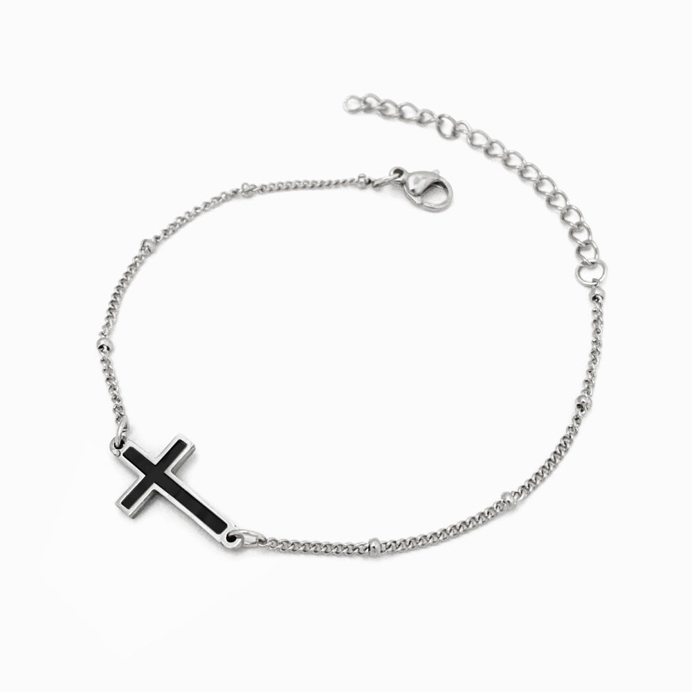 Pulseira Cruz SL2098 - Aço Inox com Madrepérola Prateado