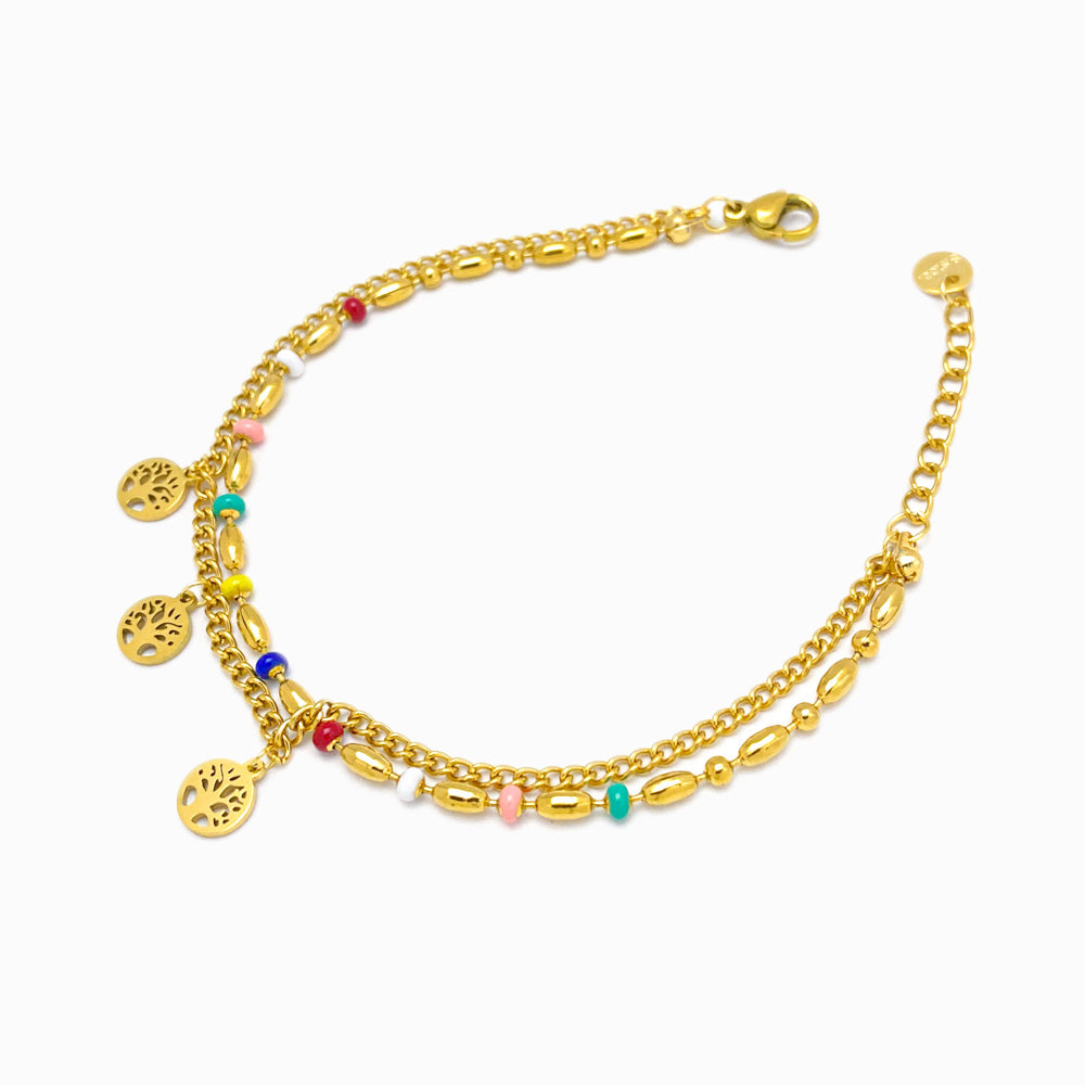 Pulseira Dupla Árvore da Vida SL3016 - Aço Inox Dourado
