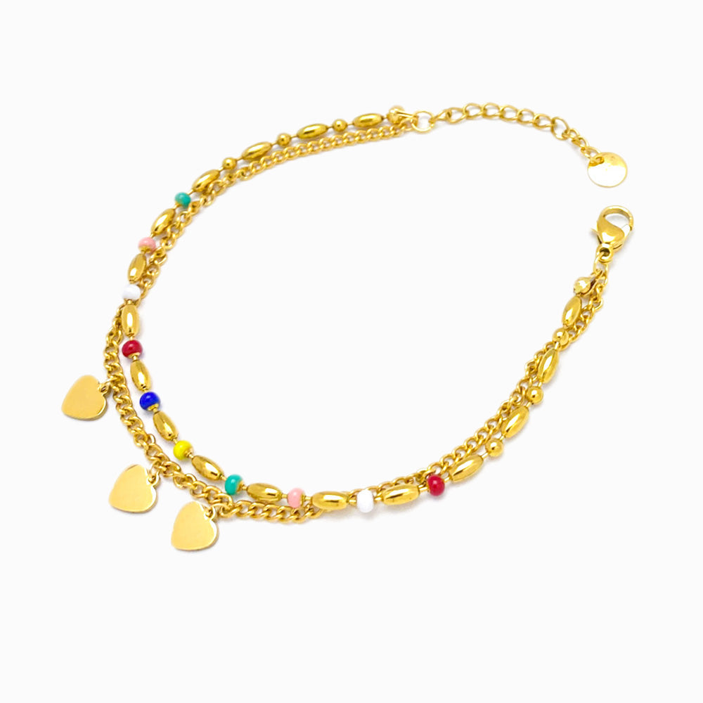 Pulseira Dupla Coração SL3017 - Aço Inox Dourado
