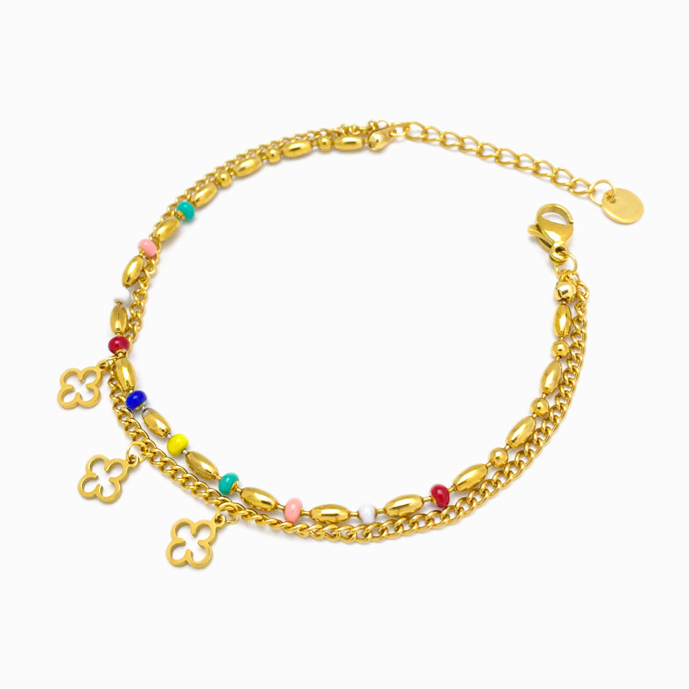 Pulseira Dupla Trevo SL3018 - Aço Inox Dourado