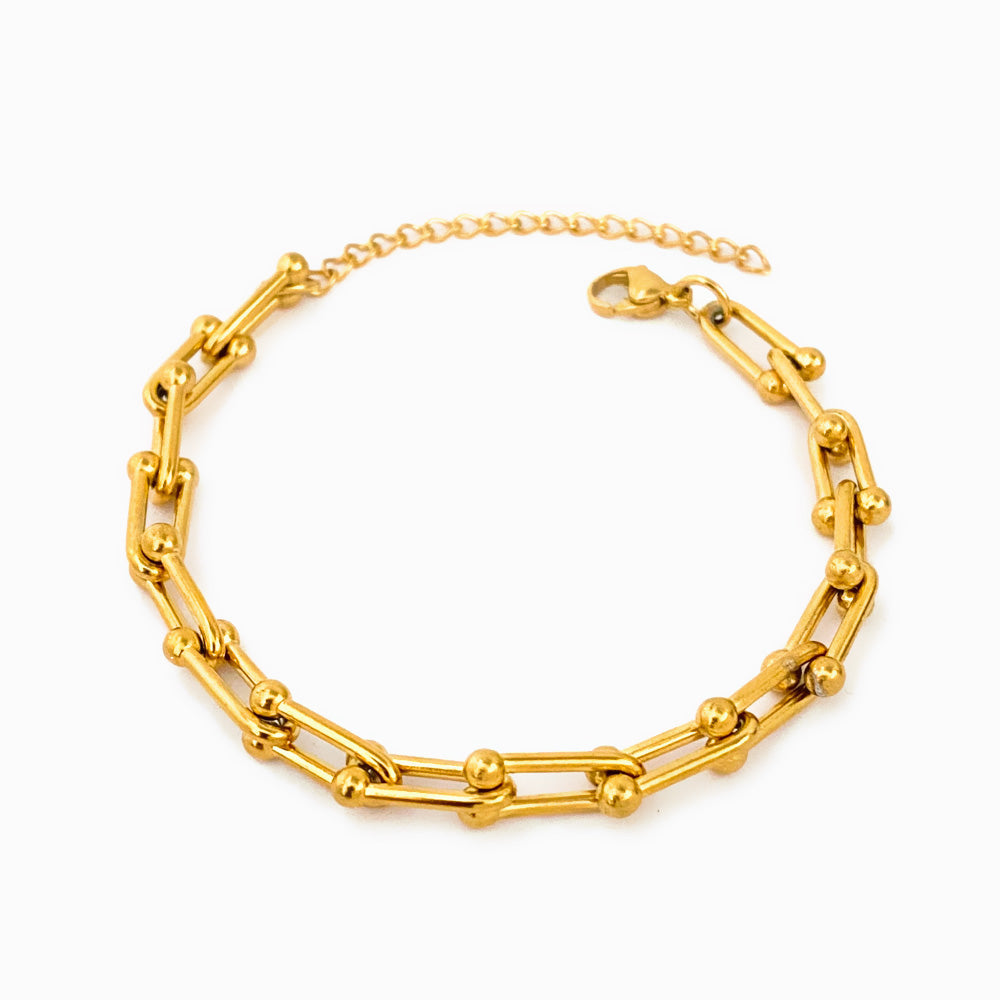 Pulseira Ferradura 7mm - Aço Inox Dourado