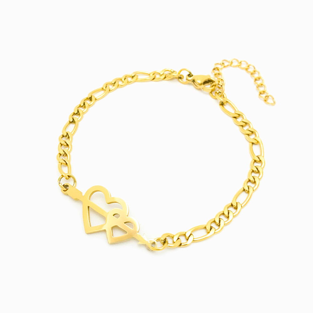 Pulseira Malha Fígaro com Corações SL1054 - Aço Inox