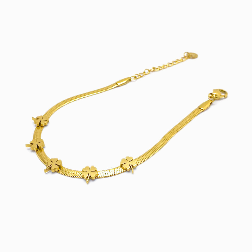 Pulseira Malha Snake com Trevo SL3022 - Aço Inox Dourado