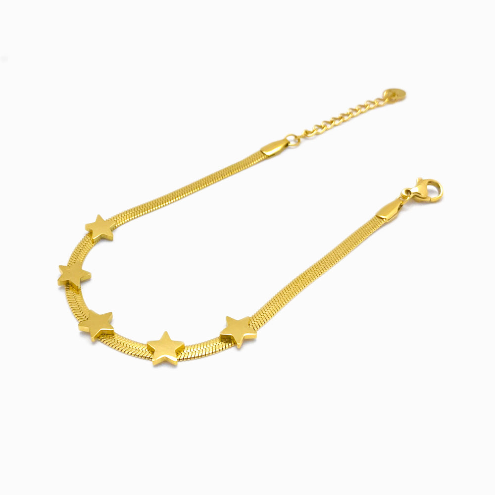 Pulseira Malha Snake com Estrela SL3023 - Aço Inox Dourado