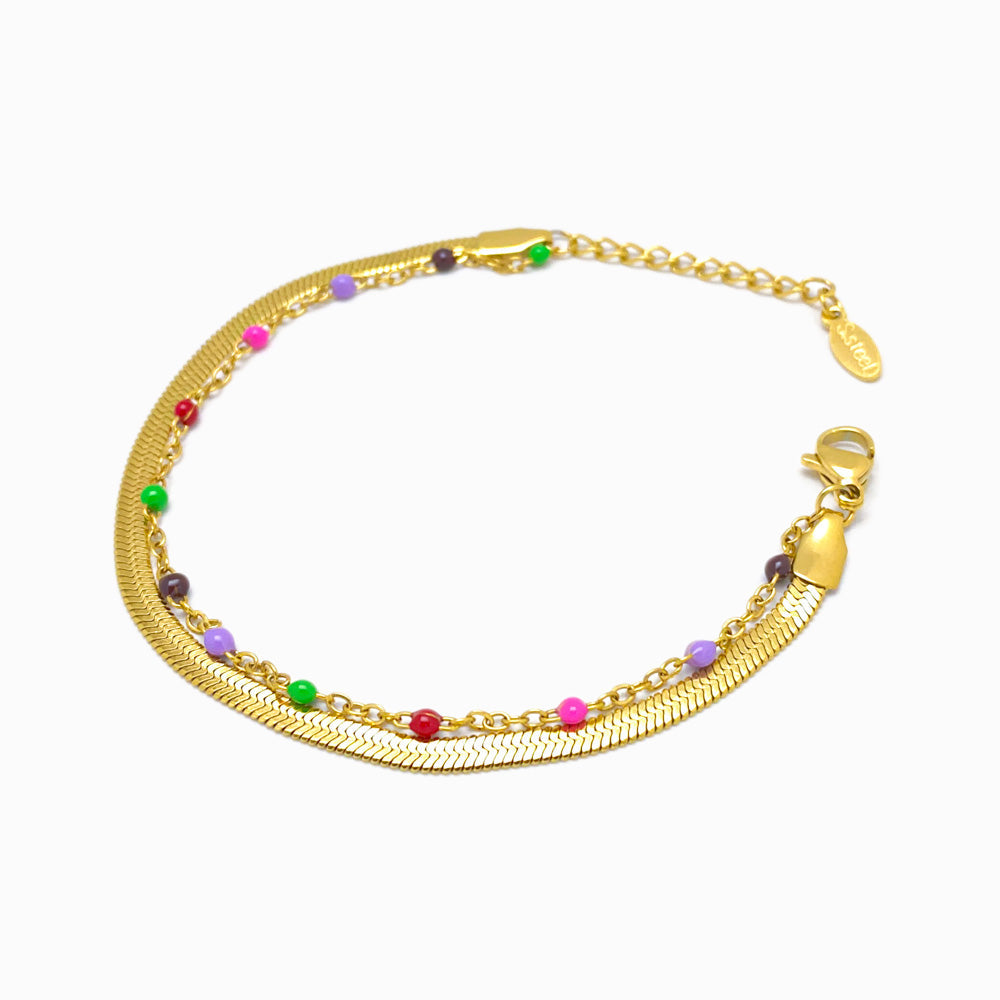Pulseira Dupla Malha Snake SL3037 - Aço Inox Dourado