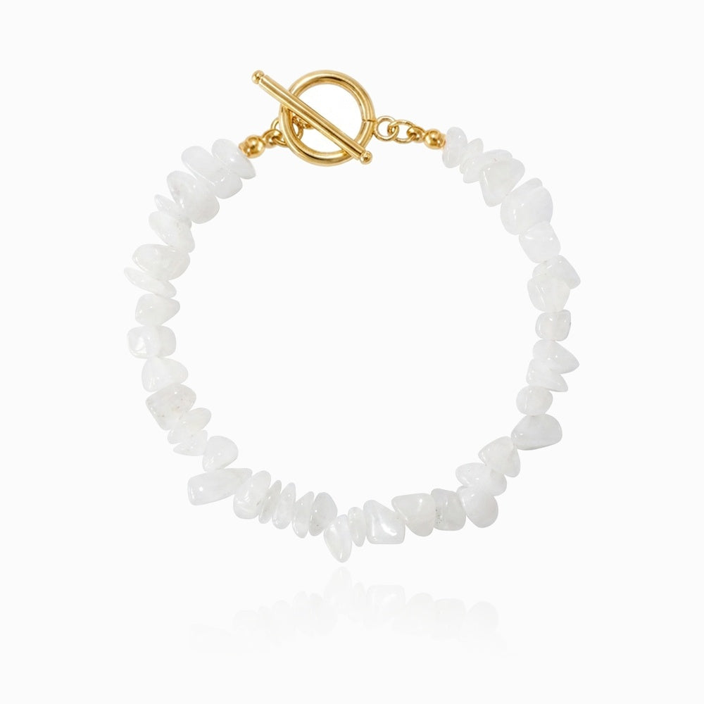 Pulseira de Cascalho Jade Branco PN4067-JDR055 - Pedra Natural e Aço Inox