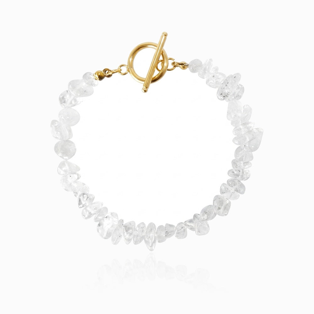 Pulseira de Cascalho Quartzo Transparente PN4064-JDR080 - Pedra Natural e Aço Inox