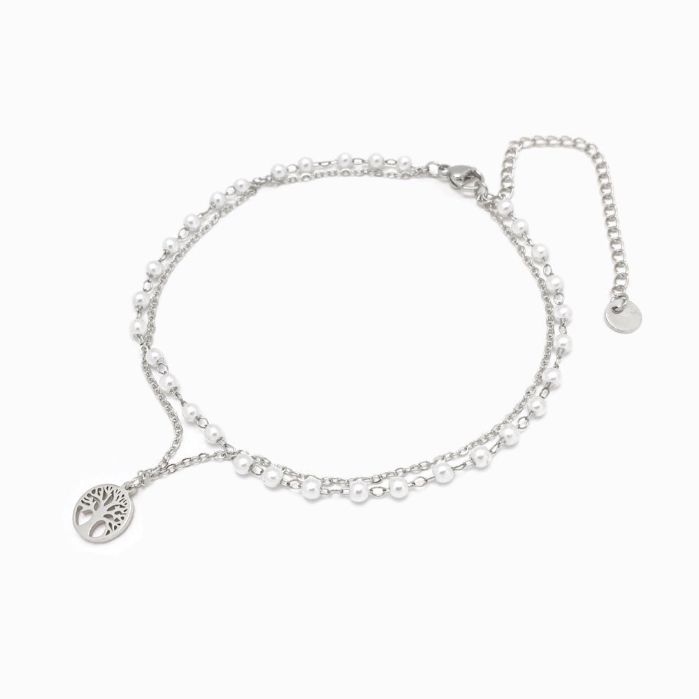 Pulseira Dupla de Pé Árvore da Vida SL3015 - Aço Inox Prateado