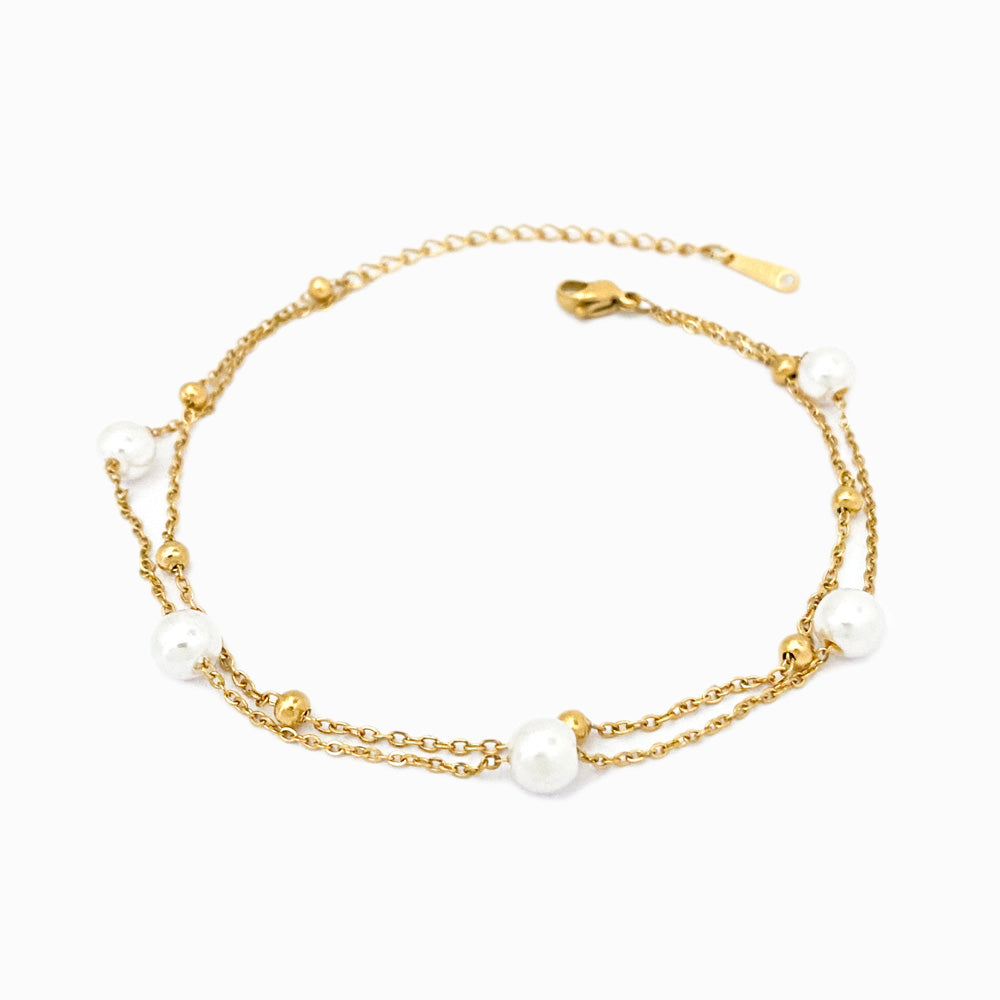 Pulseira de Pé com Pérolas SL1024 em Fundo Branco