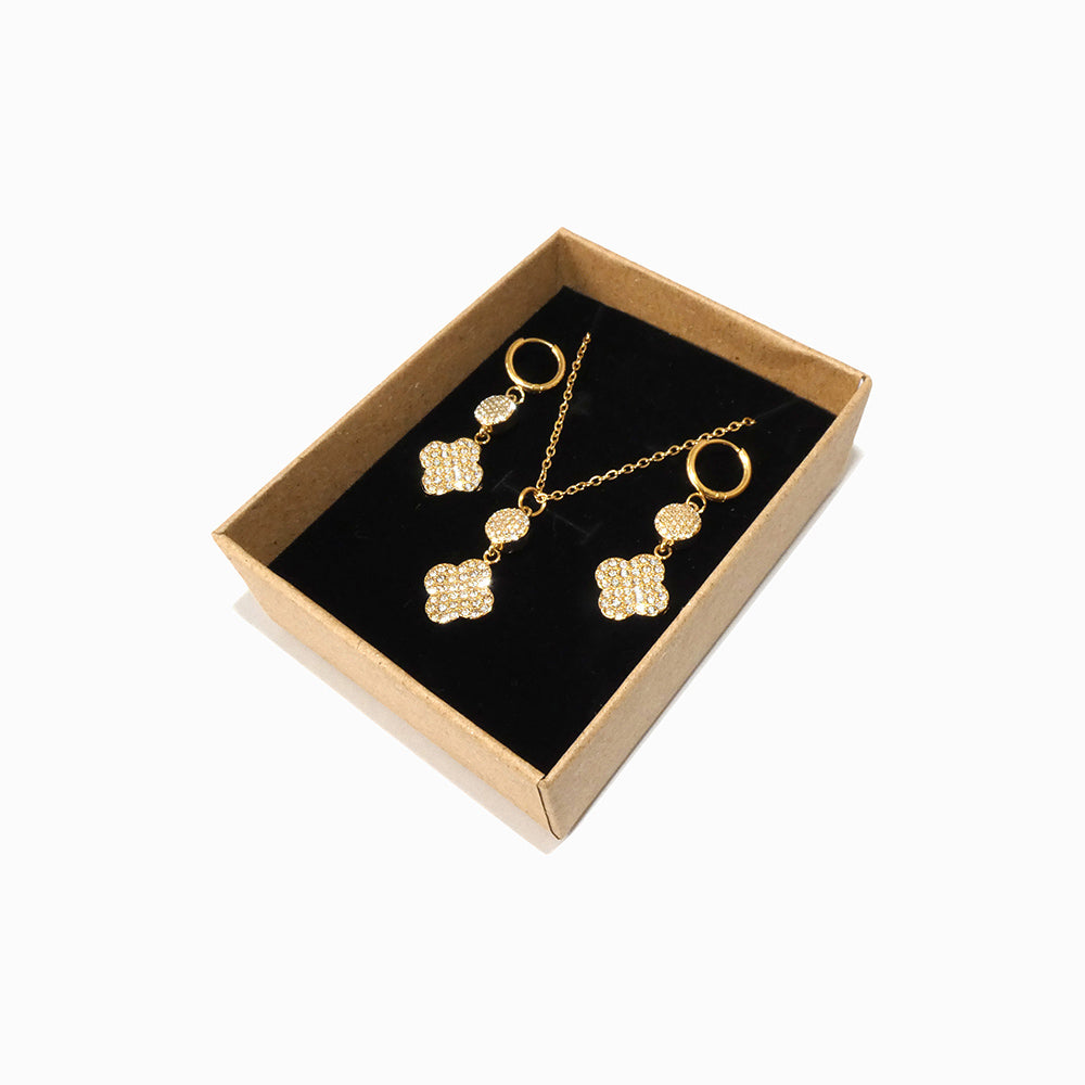 Conjunto 3pçs Colar/Brincos Trevo TC0021 (Caixa Incluída) - Aço Inox