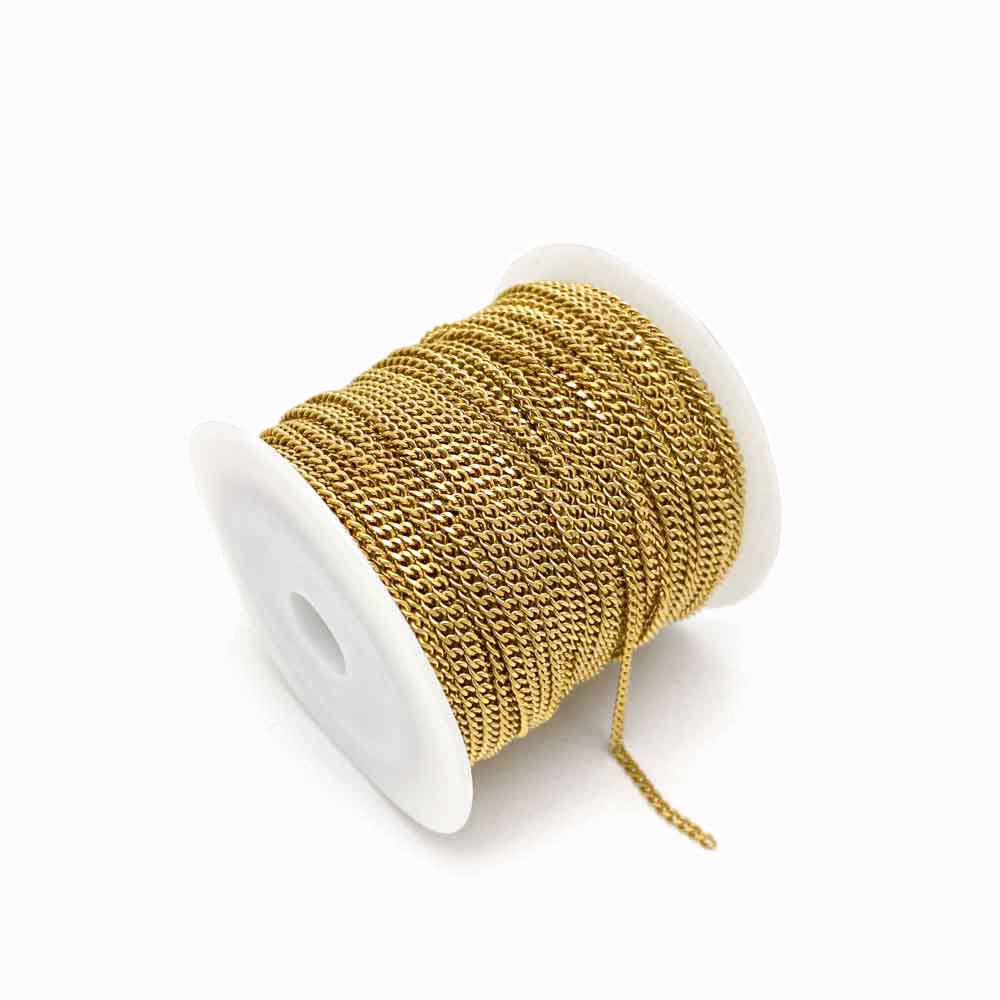 Corrente Elo Oval Achatado 2.2mm - Aço Inox Dourado