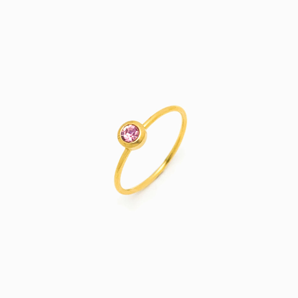 Anel com Diamante Rosa - Aço Inox