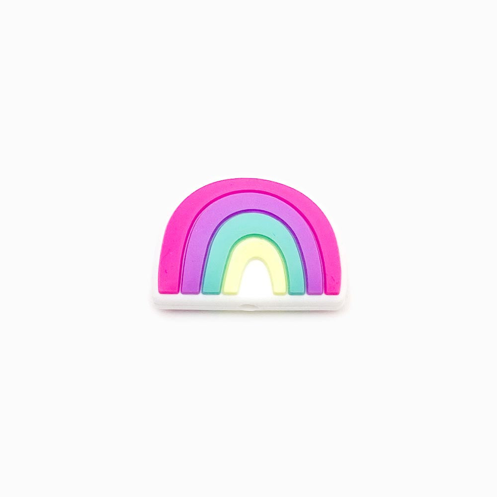 Contas de silicone para prendedor de chucha arco iris 25x18mm rosa choque