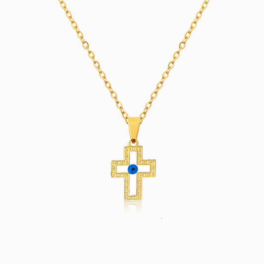 Colar Cruz com Olho Turco CL1093 - Aço Inox com Esmalte