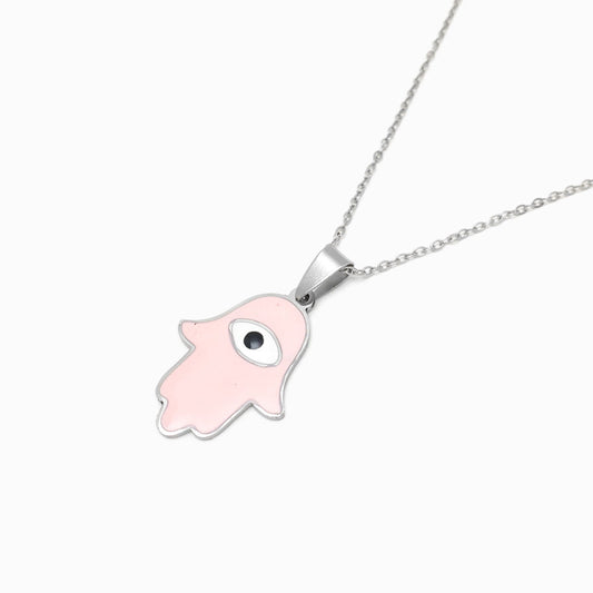 Colar Olho Turco Rosa CL1130 - Aço Inox Prateado com Esmalte