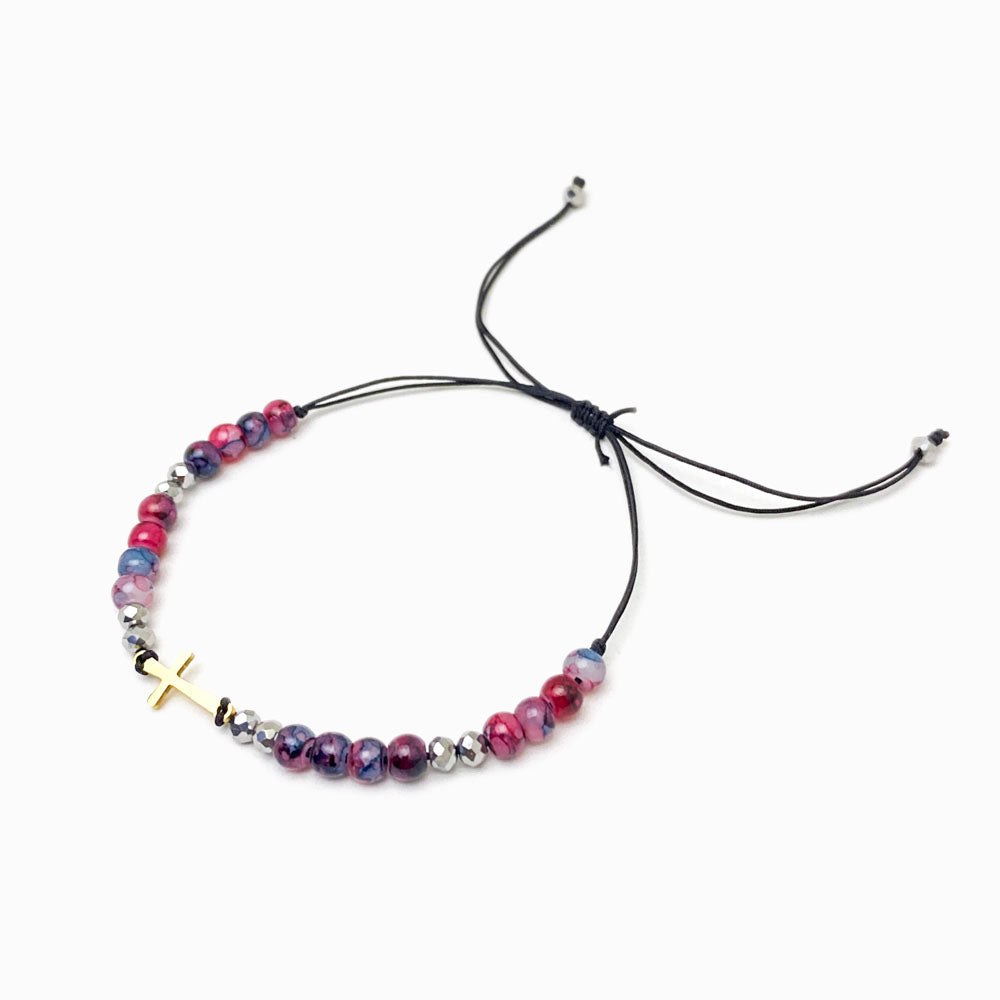Pulseira Macramé com Pedra e Aço Inox PS1008