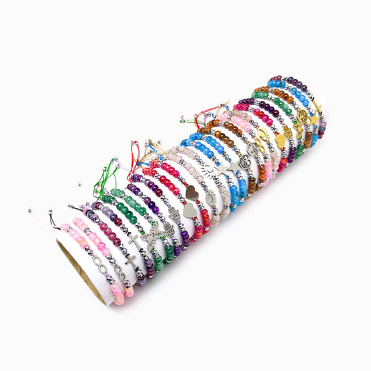 Conjunto 24pçs Pulseira Macramé com Pedra e Aço Inox PS1008