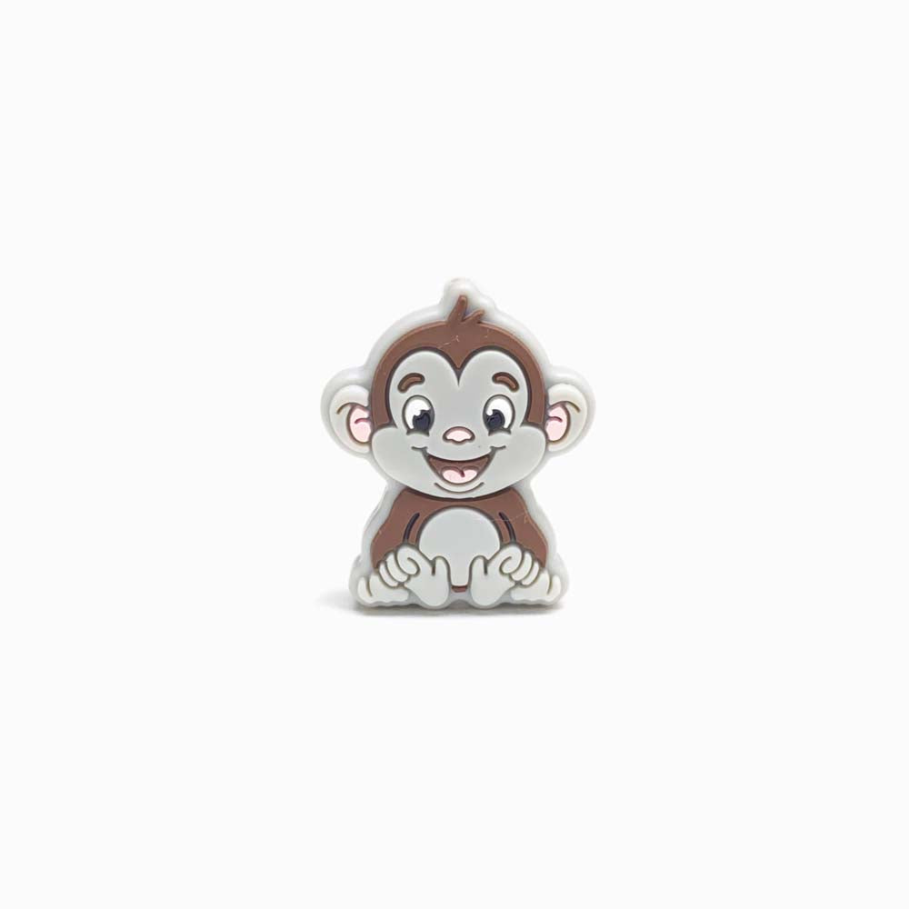 Contas de silicone para prendedor de chucha design macaco 30x24mm cinza