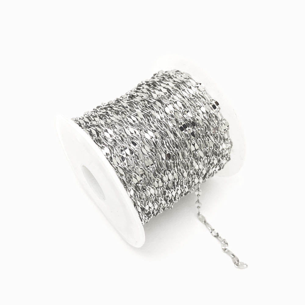 Rolo 5m Corrente Elo Design Achatado 2.3mm - Aço Inox Prateado