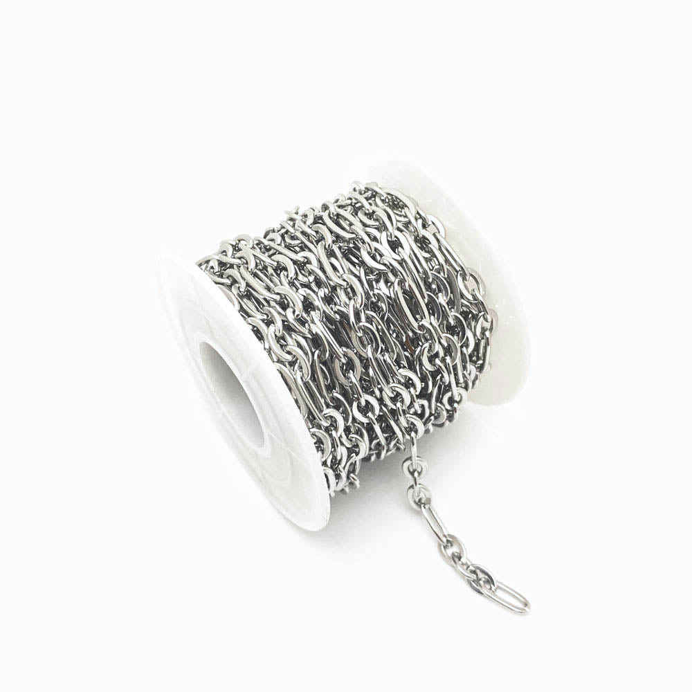 Rolo 5m Corrente Elo Oval 7mm - Aço Inox Prateado