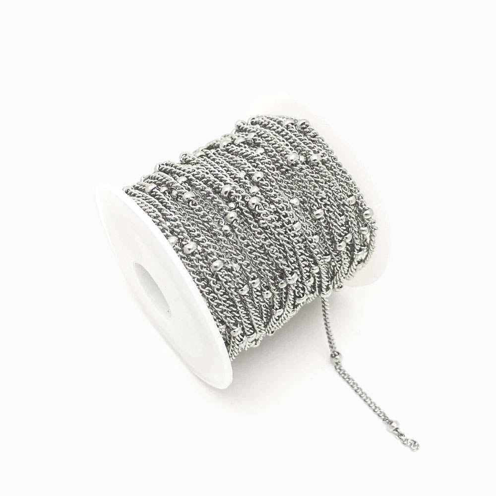 Rolo 5m Corrente Elo Oval Torcido com Bolinhas 1.8mm - Aço Inox Prateado