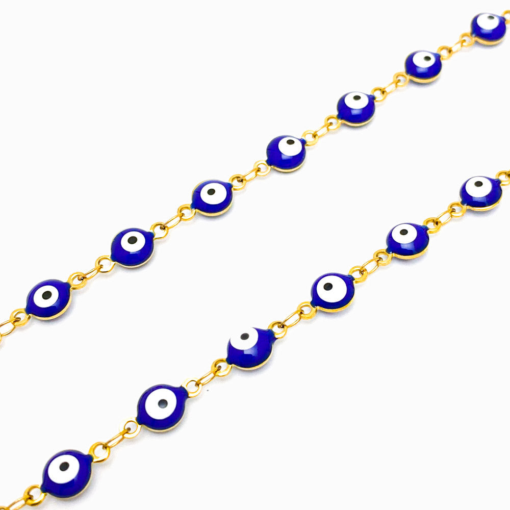Corrente Olho Turco Azul 6mm AC2010 - Aço Inox com Esmalte