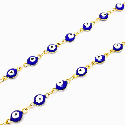Corrente Olho Turco Azul 6mm AC2010 - Aço Inox com Esmalte